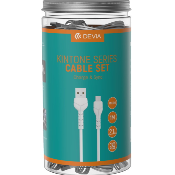 Devia cable Kintone V2 EC205  USB - MicroUSB 1,0 m 2,1A white set 30 pcs