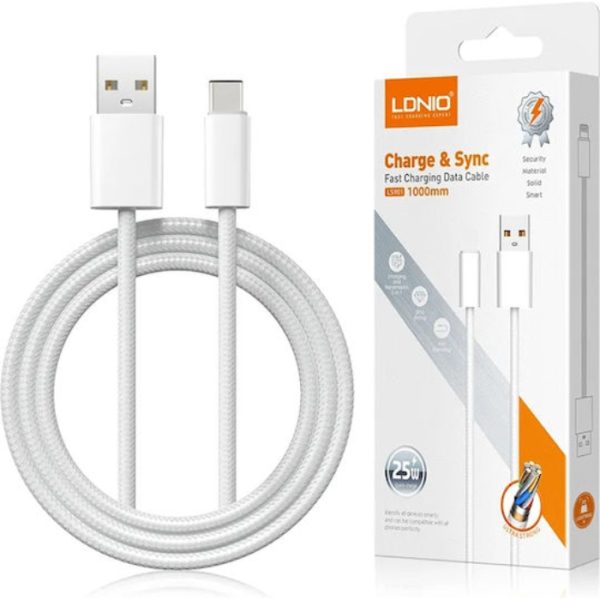 LDNIO CABLE USB TO C 25W FAST WHITE 2m