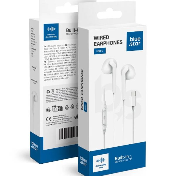 Wire earbuds USB C (DAC) Blue Star PA-M15C-R 1,2 m white
