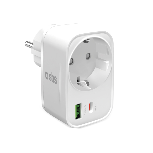 sbsmultipl_6307598 SBS MULTIPLUG WALL CHARGER USB and USB-C PD 20W white - Image 1