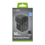 SBS MULTIPLUG WALL CHARGER USB and 2xUSB-C PD 30W Black - Image 5