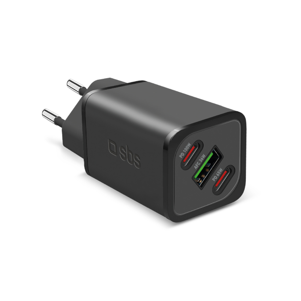 sbstravelc_6283705 SBS TRAVEL CHARGER PD 100W GaN 3X PORTS black - Image 1