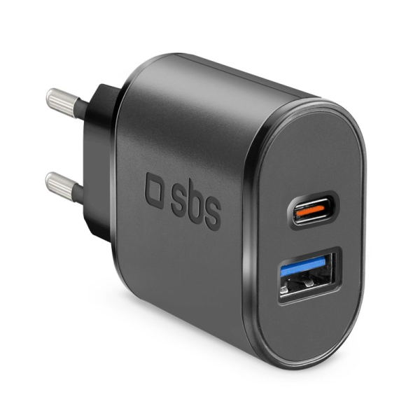 sbstravelc_6295885 SBS TRAVEL CHARGER 2 PORTS USB/TYPE C 5.1A black - Image 1