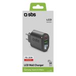 SBS TRAVEL CHARGER LCD 2 PORTS USB/TYPE C PD 20W black - Image 2