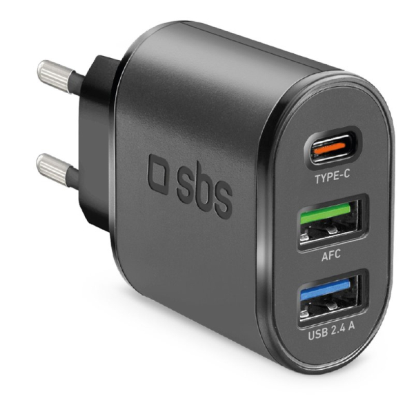 sbstravelc_6335276 SBS TRAVEL CHARGER 3 PORTS USB/USB/TYPE C PD 30W black - Image 1