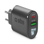 SBS TRAVEL CHARGER LCD 2 PORTS USB/TYPE C PD 20W black