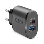 SBS TRAVEL CHARGER 2 PORTS USB 2.1A & PD 45W black