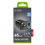 SBS TRAVEL CHARGER 65W GaN WITH INTERGRATED RETRACTABLE CABLE black - Image 3