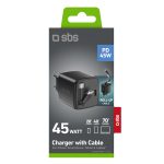 SBS TRAVEL CHARGER 45W GaN WITH INTERGRATED RETRACTABLE CABLE black - Image 3