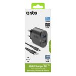 SBS TRAVEL CHARGER 2 PORTS 2.1A + DATA CABLE TYPE C 1m black - Image 4