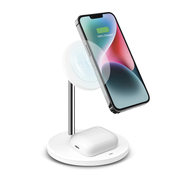 sbswireles_6307676 SBS WIRELESS CHARGER QI 2 IN 1 STAND 15W white - Image 1