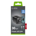 SBS TRAVEL CHARGER WITH RETRACTABLE CABLE TYPE C 30W GaN black - Image 5