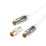 VIVANCO ANTENNA CABLE 2m COAX PLUG-COAX SOCKET 90 dB with adapter included white - Image 3