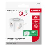 VIVANCO CUBE POWER STRIP WITH 3X SCHUKO SOCKETS + 2X USB + 1X TYPE C 1.4m - Image 2